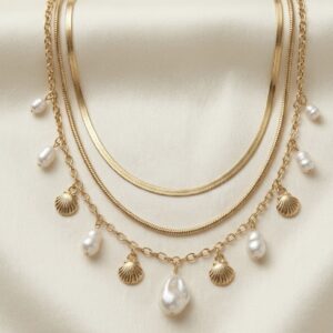 SEASHELL&BAROQUE PEARL TRIPLE-LAYERED NECKLACE RS07102