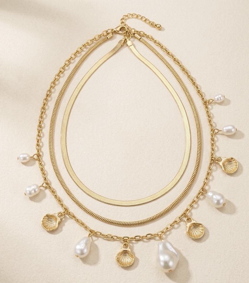 SEASHELL&BAROQUE PEARL TRIPLE-LAYERED NECKLACE RS07102 - Image 3