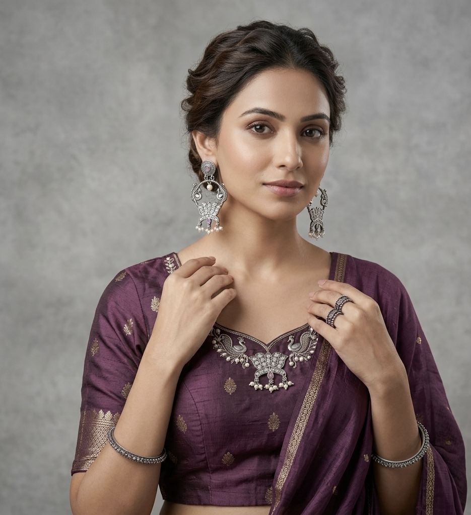 ANTIQUE OXIDIZED EARRINGS RS04282 - Image 3