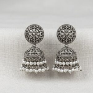 FLORAL MOTIF OXIDIZED JHUMKA RS04312