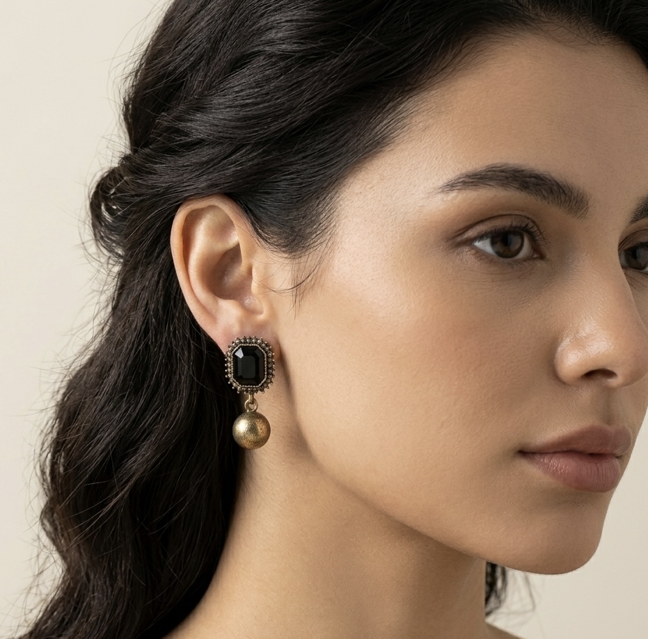 VINTAGE NOIR DROP EARRINGS RS04352 - Image 2