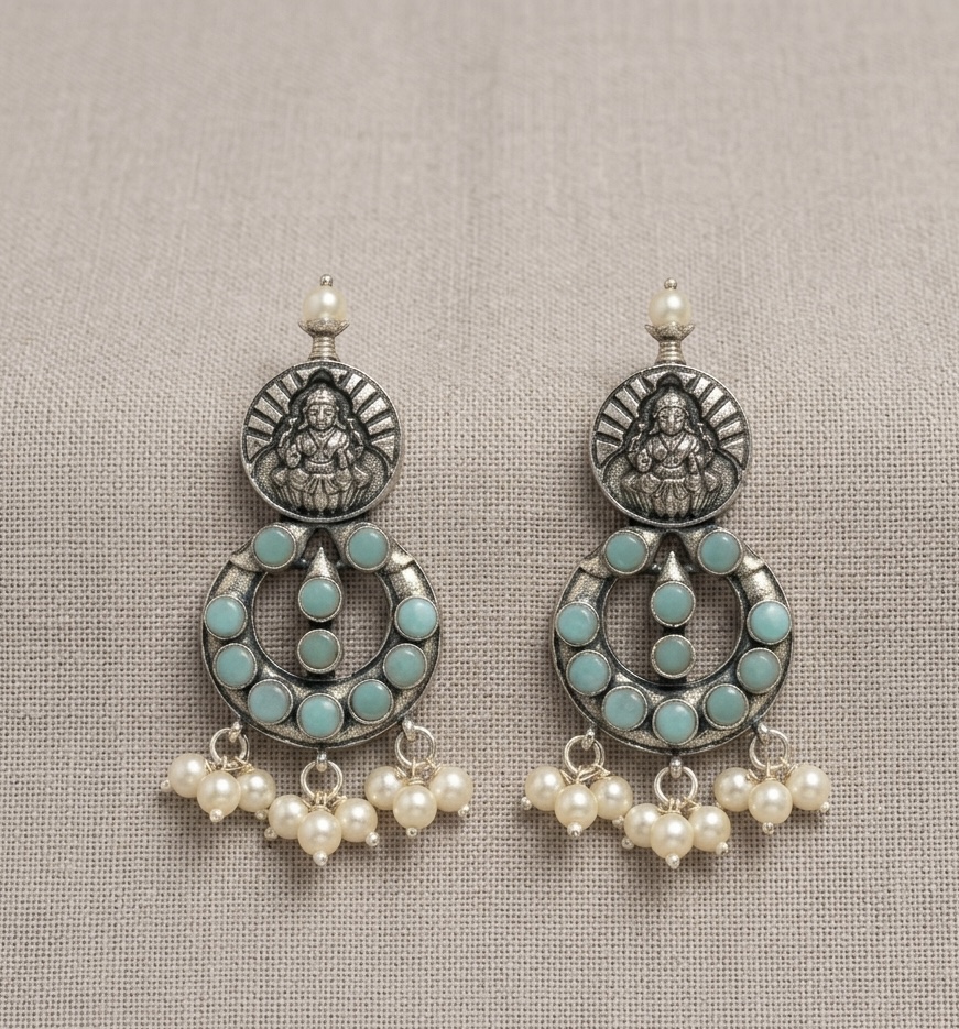 OXIDIZED PEARL DROP EARRINGS RS04382