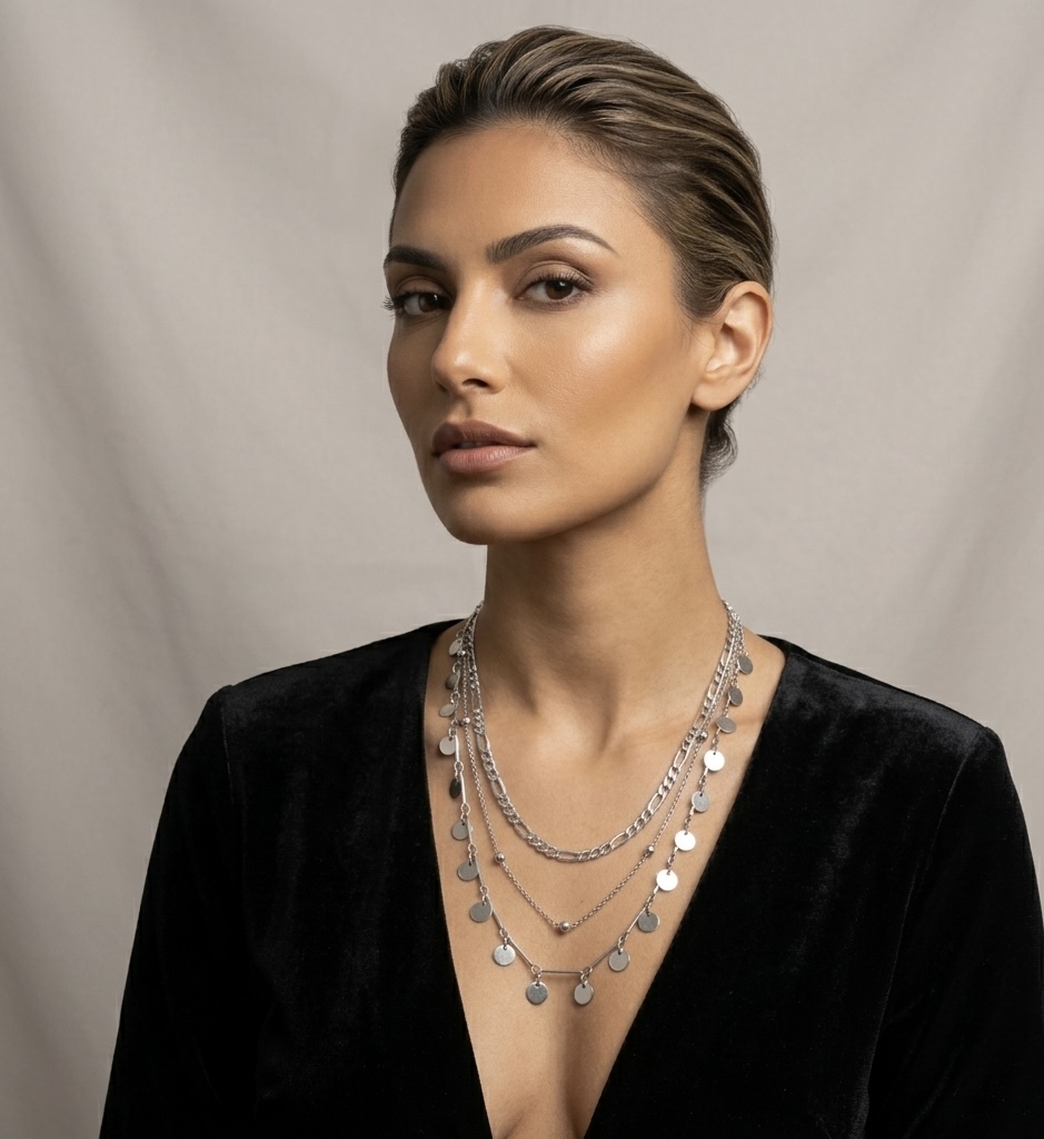 LAYERED MEDALLION STATEMENT NECKLACE RS07152 - Image 2