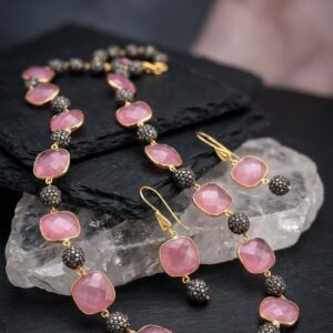 MODERN HERITAGE BLUSH PINK&GOLD LINK NECKLACE SET RS07182