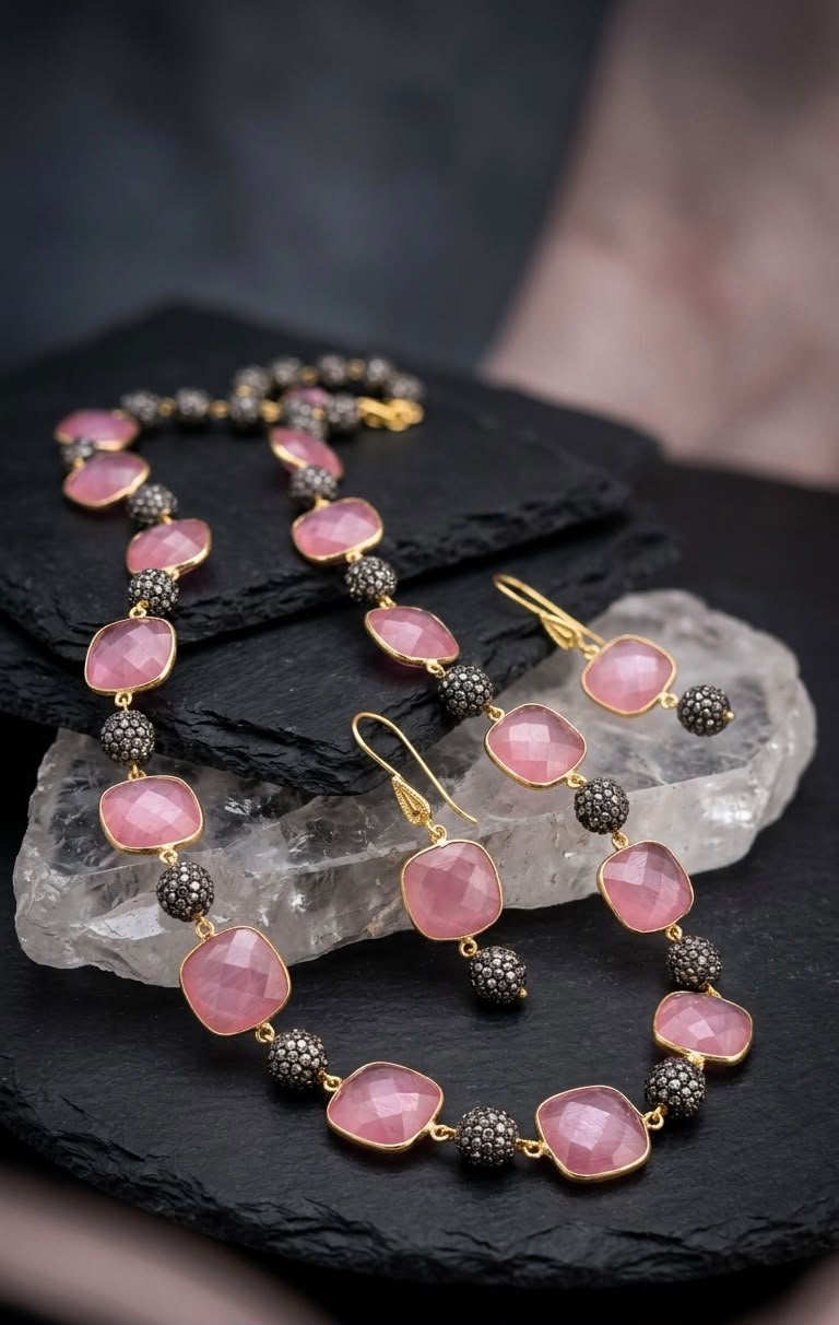 MODERN HERITAGE BLUSH PINK&GOLD LINK NECKLACE SET RS07182